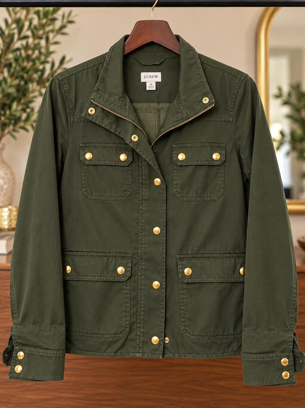 J. Crew Olive Green Utility Jacket with Gold Hardware